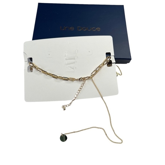 New Une Douce Gold Tone Double Stranded Chain Link Necklace - Picture 5 of 7